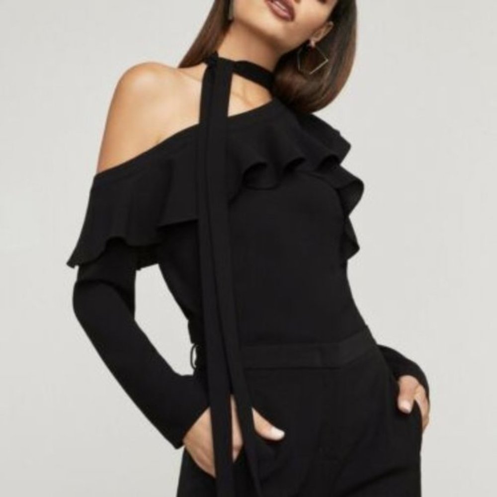 New* BCBGMAXAZRIA COLD SHOULDER VERONIKA TOP BLACK COLOR SIZE S $198 - Picture 3 of 7